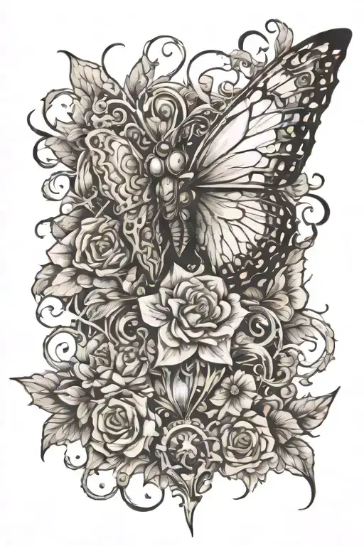 metamorphosis proces of a white tattoo design idea