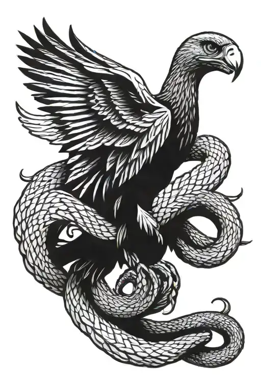 snake stay with eagle tattoo design idea