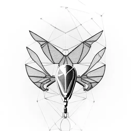 A futuristic interpretation of a paraglider with mechanical wings tattoo design idea