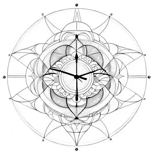 clock melting into sacred geometry  tattoo design idea