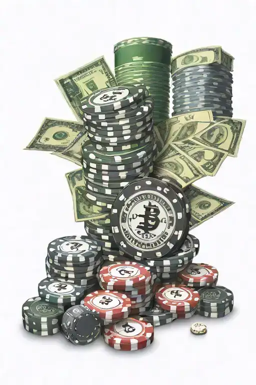 casino chips with dice and money with skyline of dallas texas tattoo design idea