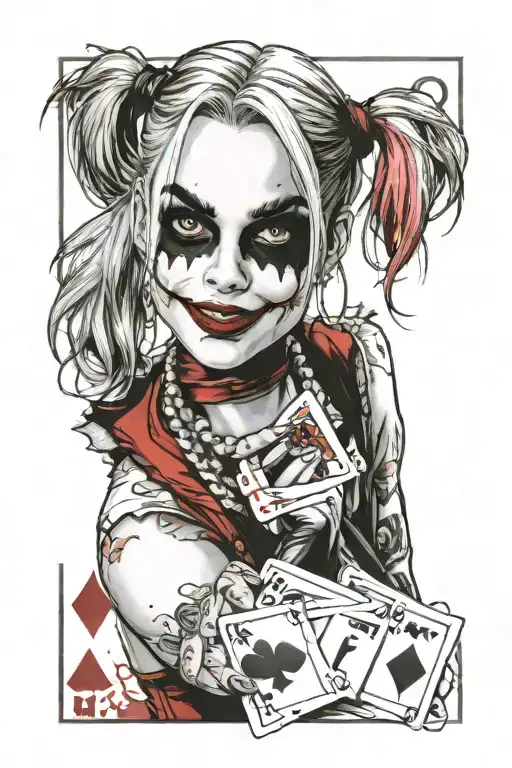 Margot Robbie harley quinn holding Joker playcard tattoo design idea
