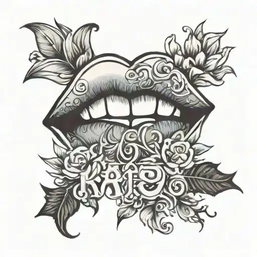 lips kissing with the word Kaylin  tattoo design idea
