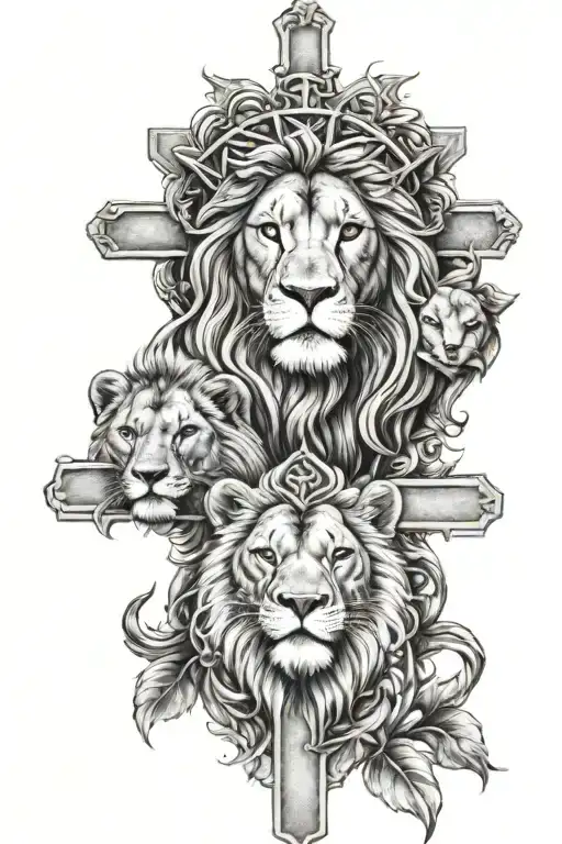 Three jesus cross with a lion tattoo design idea