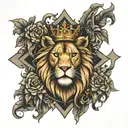 Three crosses with a lion and a king  tattoo design idea