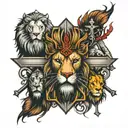 Three crosses with a lion and a king  tattoo design idea