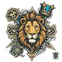 Three crosses with a lion and a king  tattoo design idea