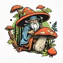 mushroom wizard in a forest tattoo design idea