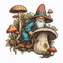 mushroom wizard in a forest tattoo design idea