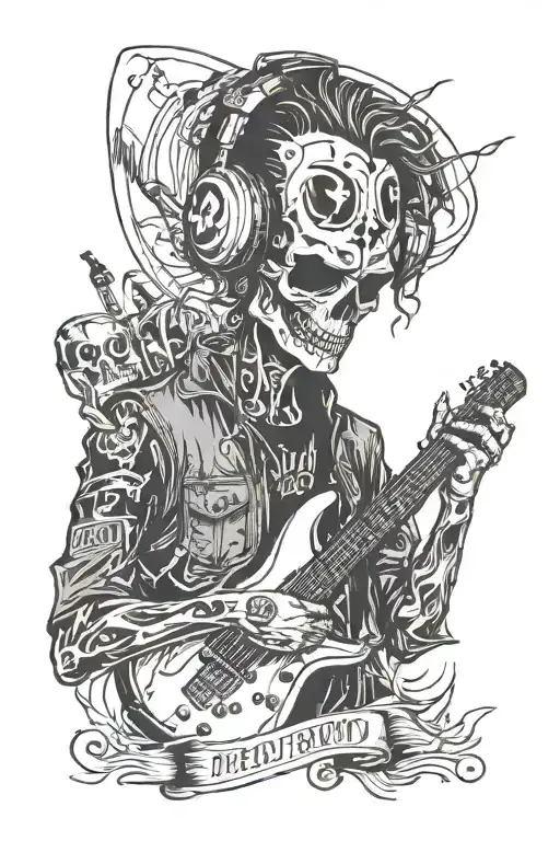 music producer, dead friend tribute, album artwork, full sleeve tattoo design idea