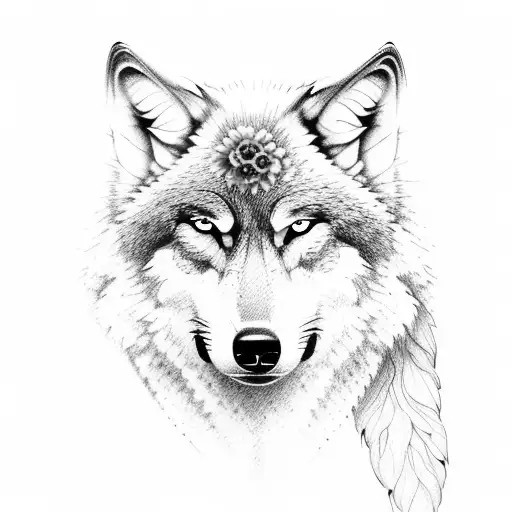 Wolf with flowers microrealism trapped in own mind fifa tattoo design idea