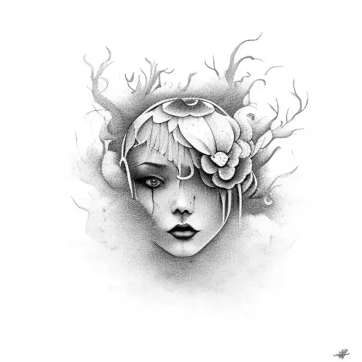 Depression depicted as a dark cloud transforming into a vibrant flower tattoo design idea