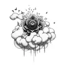 Depression depicted as a dark cloud transforming into a vibrant flower tattoo design idea