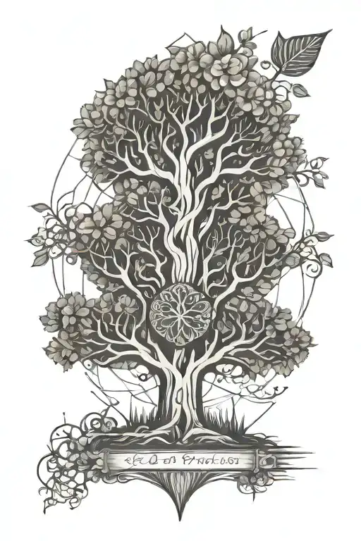 God protect family tree tattoo design idea