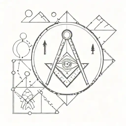 A geometric tattoo design inspired by Freemasonry symbols, with subtle hints of hiking motifs to represent the client's diverse interests tattoo design idea