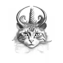 Cat with horns and mouse skulls dark tattoo design idea