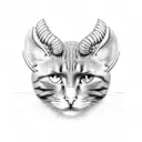 Cat with horns and mouse skulls dark tattoo design idea