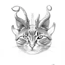 Cat with horns and mouse skulls dark tattoo design idea