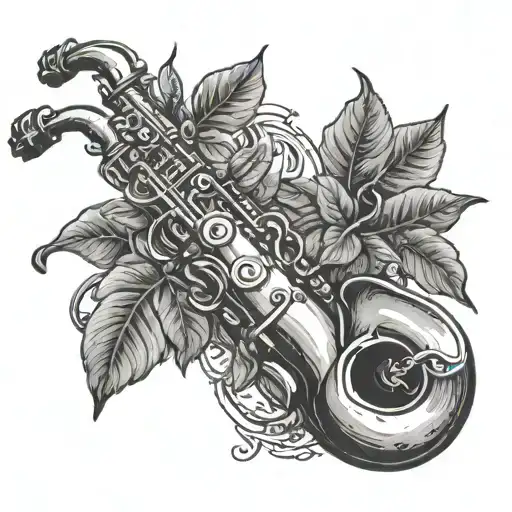 A coffee plant growing out of a saxophone, symbolizing the client's love for both coffee and music tattoo design idea