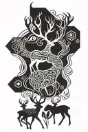 deer surrounded by tribal patterns tattoo design idea