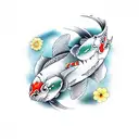YING YANG GEMINI twin Koi Fish for the leg, colored and going up tattoo design idea