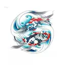 YING YANG GEMINI twin Koi Fish for the leg, colored and going up tattoo design idea