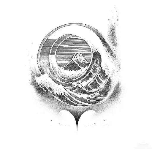 ocean wave and mountain  tattoo design idea