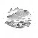 River flowing to an ocean with a couple holding hands tattoo design idea