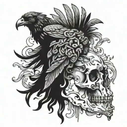marcus aurelius with crow and skull  tattoo design idea