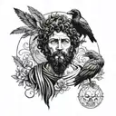 marcus aurelius with crow and skull  tattoo design idea