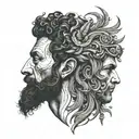marcus aurelius half face morphing into skull with a crow tattoo design idea