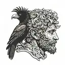 marcus aurelius half face morphing into skull with a crow tattoo design idea