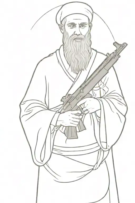 A Russian Orthodox Christian monk holding AK-47 tattoo design idea