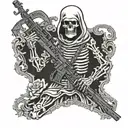 A Russian Orthodox Christian monk skeleton holding AK-47 tattoo design idea