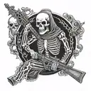A Russian Orthodox Christian monk skeleton holding AK-47 tattoo design idea