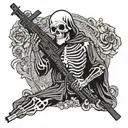 A Russian Orthodox Christian monk skeleton holding AK-47 tattoo design idea