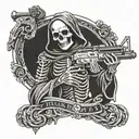 A Russian Orthodox Christian monk skeleton holding AK-47 tattoo design idea