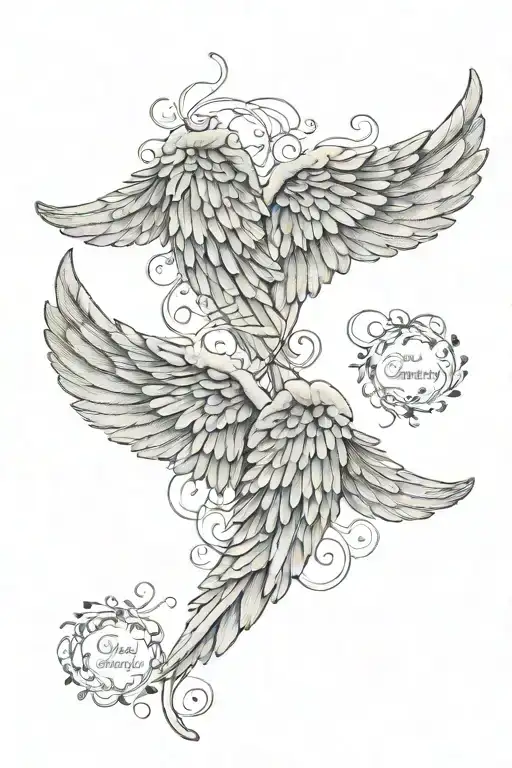 2 angel wings with a name in each tattoo design idea