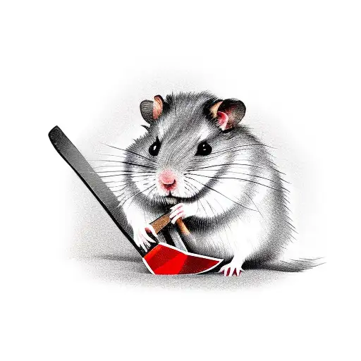 a hamster in a red and black checkered shirt with an ax in his hand looking like a lumberjack tattoo design idea