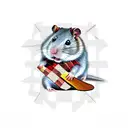a hamster in a red and black checkered shirt with an ax in his hand looking like a lumberjack tattoo design idea