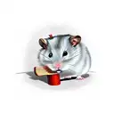 a hamster in a red and black checkered shirt with an ax in his hand looking like a lumberjack tattoo design idea