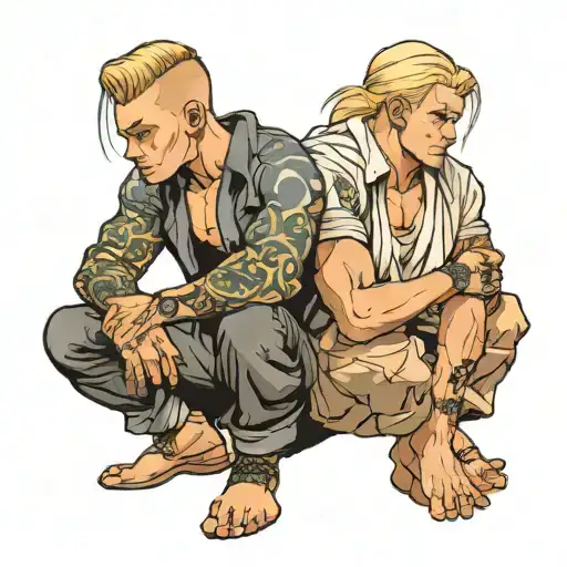 muscular blonde boys sitting  tattoo design idea