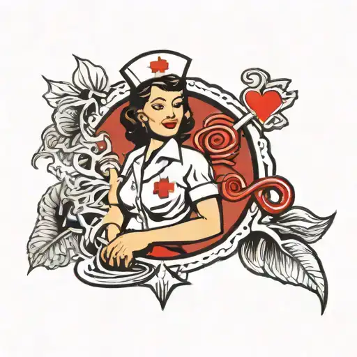 nurse pinup girl standing tattoo design idea
