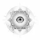 Eye of prophecy with opened eye in the middle. It is surrounded by a star of david. geometric mandala design is engulfed tattoo design idea