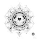 Eye of prophecy with opened eye in the middle. It is surrounded by a star of david. geometric mandala design is engulfed tattoo design idea