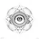 Eye of prophecy with opened eye in the middle. It is surrounded by a star of david. geometric mandala design is engulfed tattoo design idea