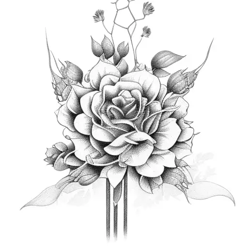 birth month flower bouquet with 1 February, 2 March, 1 April, 1 September, and 1 November  tattoo design idea