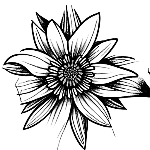 a violet, 2 daffodils, a daisy, a chrysanthemum, and an aster tied with a bow around the stems  tattoo design idea