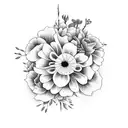 birth month flower bouquet with 1 February, 2 March, 1 April, 1 September, and 1 November  tattoo design idea