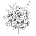 birth month flower bouquet with 1 February, 2 March, 1 April, 1 September, and 1 November  tattoo design idea